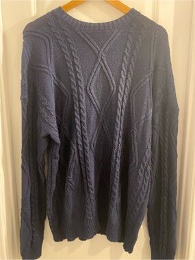 Navy Blue Cable Knit Crewneck Sweater Size Large